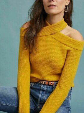 NWT Anthropologie Cross Front Cold Shoulder Sweater Size XS